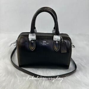 Coach Mini Rowan Crossbody Bag In Loved Leather CEN22 Silver/Black Brown NWT